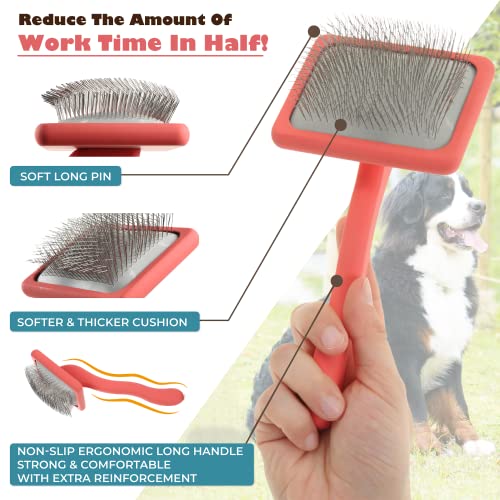 Pet Slicker Brush With Soft Massage Grooming Stainless Steel Pins Slide This Universal Miracle Coat Slicker Brush Shedding and Undercoat Tool