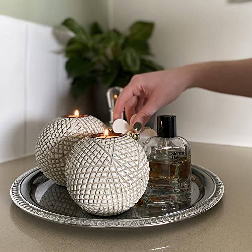 Luca Orb Candle Holders Table Decor Grid Pattern Beige and White