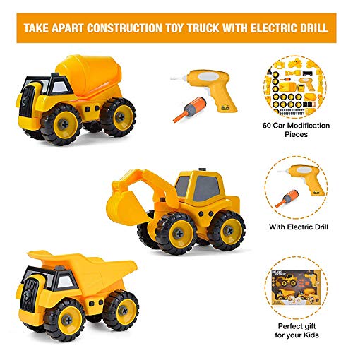 BUILD ME 3 Take Apart Construction Trucks Sounds Battery Powered Drill Yellow