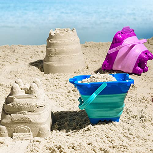 Foldable Beach Pail Set of 3 Collapsible Buckets Castle Mold Sandcastle Toy Set Multi Purpose for Beach Camping Fishing and Sand Play