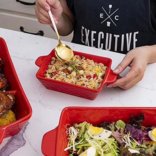 Bruntmor Rectangular Ceramic Glaze Bakeware Set Of 3 Red