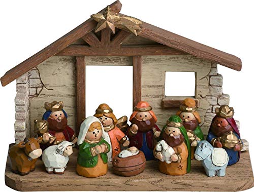 Miniature Kids Nativity Scene with Creche Set of 12 Rearrangeable Figures