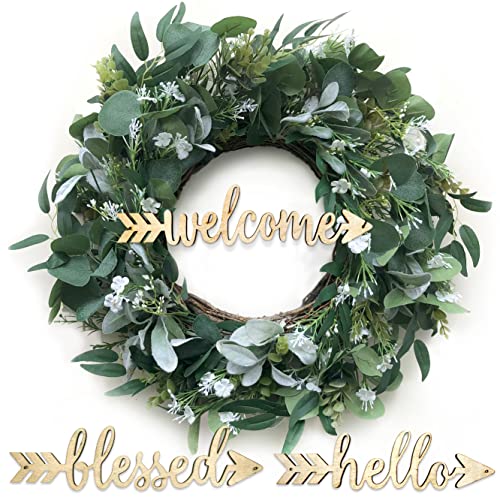 Eucalyptus Wreath with White Flowers 20 inch