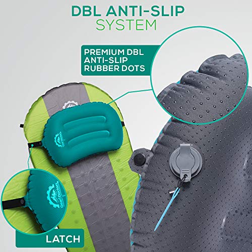 Gear Doctors Anti-Slip Ultralight Inflatable Camping Pillow -Ergonomic Design for Maximum Neck and Back Support - Compact and Comfortable Perfect for Camping Hiking (Teal Camping Pillow)