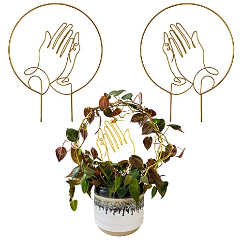 Small Trellis for Potted Plants (Pack of 2) - Unique Easter Gift Prayer Plant Trellis Indoor Size: 16.94" x 13.75" (Gold)