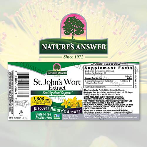 Nature's Answer St. John's Wort Alcohol-Free Liquid Extract (Hypericum Perforatum) | Healthy Mood Support | Non-GMO, Kosher & Gluten-Free 1oz