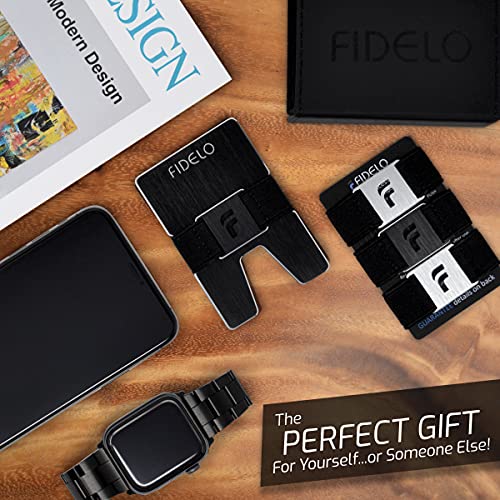 Fidelo Minimalist Wallet for Men – Slim Pop Up Wallet With Money Clip Made of Aluminum with Pull Tab for Quick access - RFID Blocking Smart Wallet With 4 Modern Cash Bands - Titan Black