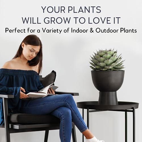 LUXEPORCH 10 Inch Plant Pot with Stand Century Planters for Indoor Plants Black