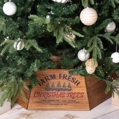 Hallops Wooden Tree Collar Box Christmas Tree Farmhouse Rustic Decor Vintage Weathered Wood Decoration Collapsible, Brown