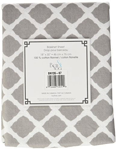 Kushies Cotton Flannel Bassinet Sheet Grey Lattice Elasticized Made in Canada