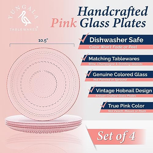 Yungala Pink Glass Plates set of 4 Hobnail Plates Vintage dinner plates