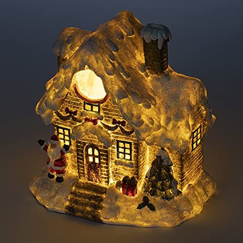 VP Home Christmas Cottage LED Holiday Light Figurines Resin Lighted Indoor Decoration Houses Village Cottage for Festive Decorations Christmas Festive Fiber Optic for Table Top Decoration