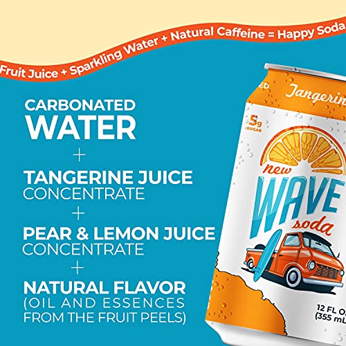 New Wave Natural Sparkling Soda Water Sweetened with Real Fruit Juice, Vegan, Healthy Caffeinated Tonic Water, Gluten Free Soft Drink, Low Calorie, No Added Sugar, 12 Pack, 12 oz Cans (Tangerine)