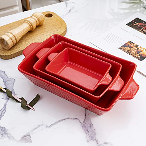 Bruntmor Rectangular Ceramic Glaze Bakeware Set Of 3 Red