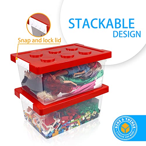 Bins & Things Toy Organizers and Storage / Toy Chest - Set of 2 Large and Small Brick Shaped Kids Storage Organizer for Lego Storage Box, Building Brick Storage, Barbie Dolls, Hot Wheel, Beyblades - Toy Box, Lego Organizers storage