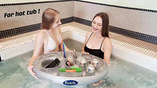 FEEBRIA Inflatable Floating Drink Holder with 9 Holes Large Capacity Drink Float for Pools & Hot Tub (Sliver)