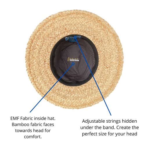 Golden Kocoon - Raffia Straw Hat, with a Bamboo Faraday Fabric Liner. Shield 5 g, Cell Towers, Smart Meters & WiFi. Golden Cocoon Hat Cap