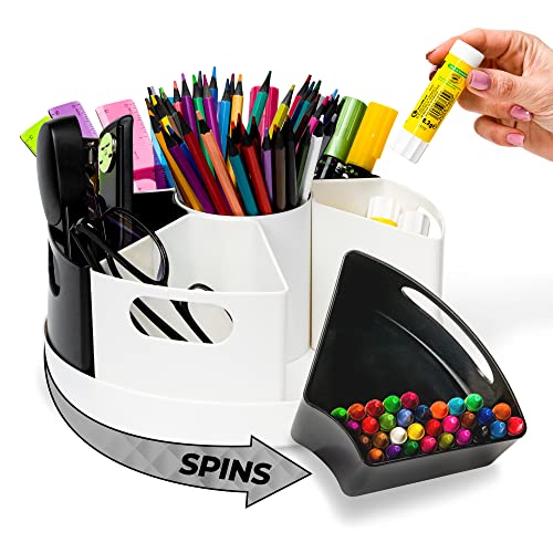 Difinati 360° Rotating Desk Organizer, Art Supply Storage Organizer, 10” Colored Pencil Holder with Removable Bins, Desk Organizer, Kids Desk Organizer, Art Organizer Storage Caddy, Rotating Caddy