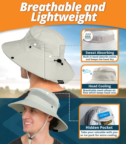 GearTOP Wide Brim Sun Hat for Men and Women - Mens Bucket Hats with UV Protection for Hiking - Beach Hats for Women UPF 50+ (Beige, 7-7 1/2)