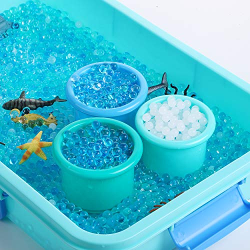 Water Beads Play Set - Sensory Bin Toys for Kids with 16 oz of Water Beads, Sea Animals, Water Beads Tools and Lid - 20 Pieces Ocean Toy Figures with Container Storage for 3, 4, 5 Year Old Toddlers