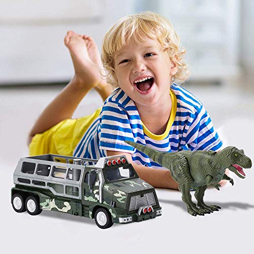 Dinosaur Transport Truck Toy Set With World Transporter and 9 Trex Dinosaur