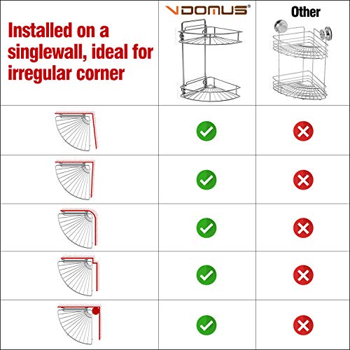 Vdomus 2 Tier Corner Shower Caddy Stainless Steel Wall Mounted Shower Caddy Corner, Shower shelf for Inside Shower, Drill-Free Install with Adhesives or Screws, Silver