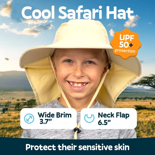 GearTOP Sun Hats for Kids, Girls Sun Hat, Kids Sun Hat for Boys, Kids Beach Hats, Toddler Sun Hat for Children Ages 5-13, Beige