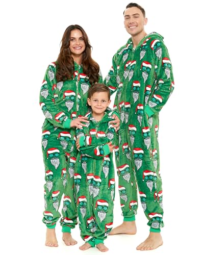 Family Christmas Onesies Adult & Kids - Christmas Onesies Women Pajamas - Christmas Kid & Adult Onesie Pajamas for Women/Men/Kids, Fleece Onesies for Women, Teens/Adult PJs - Green Santa (Adult L)