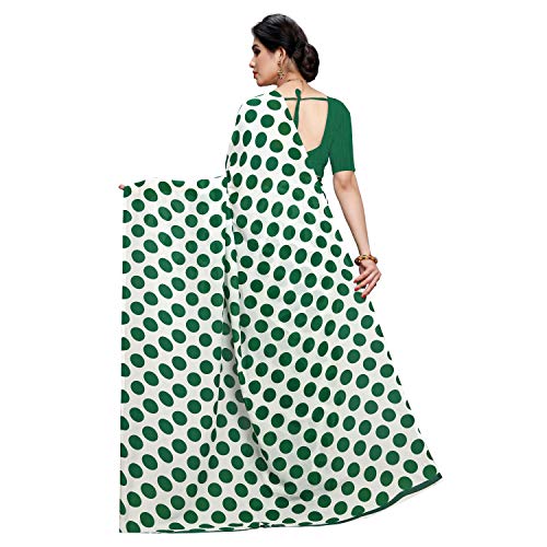 Craftstribe Georgette Polka Dot Print Green Party Wear Saree for Women