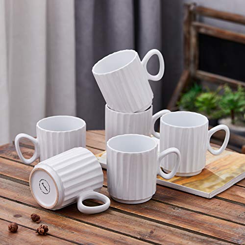 Bruntmor Ceramic Stacking Coffee Mug For Heavy Duty Cup Set Of 6 14 Ounce White