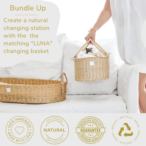 BEBE BASK Baby Diaper Caddy Organizer in Organic Rattan w Removable Divider - Luxury Diaper Caddy Basket Makes The Perfect Cute Diaper Caddy for Baby Girl & Diaper Caddy for Baby Boy