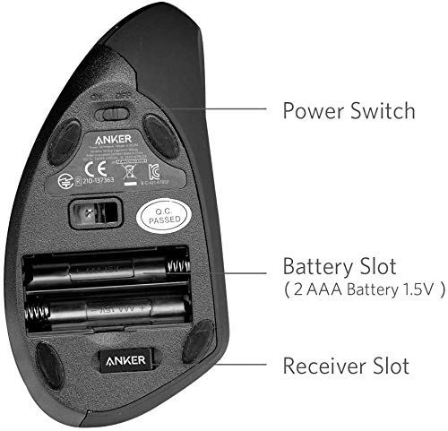 Anker 2.4g Wireless Vertical Ergonomic Optical Mouse 800 Black