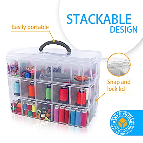 Bins & Things Stackable Storage Container with 30 Adjustable Compartments, Clear, X-Large