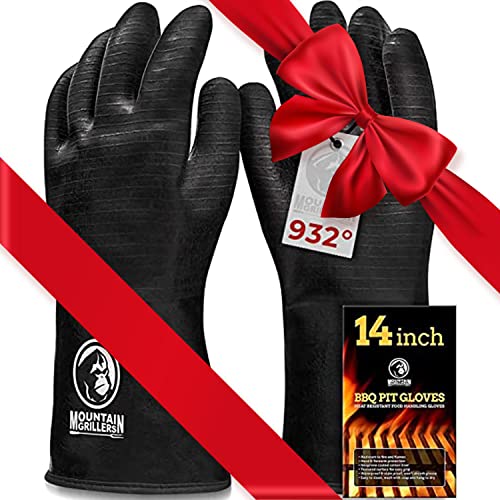 Mountain Grillers Extreme Heat Resistant Gloves for Grill BBQ High Temperature Fire Pit Gloves Barbecue Cooking, Smoker, Oven, Fryer, Grilling Waterproof, Fireproof Oil Resistant Neoprene Coating 18in