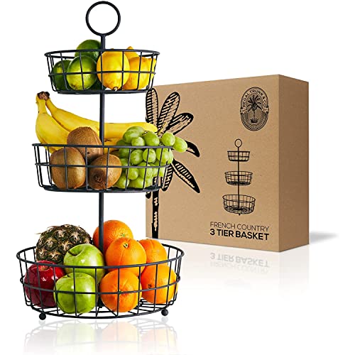 Trunk & Co 3 Tier Fruit Basket French Country Wire Baskets by Regal Matt Brown