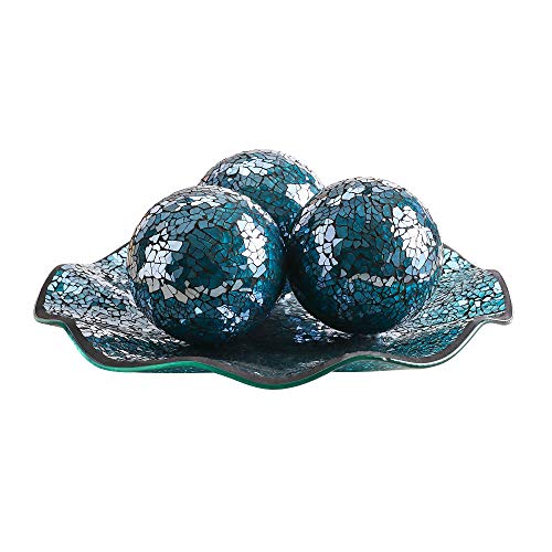 Whole Housewares 11.5 Inch Glass Decorative Tray Bowl 3pcs 3.75 Inch Turquoise