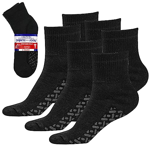 Debra Weitzner Non-Binding Loose Fit Sock - Non-Slip Diabetic Socks for Men and Women - Crew 3Pk Black