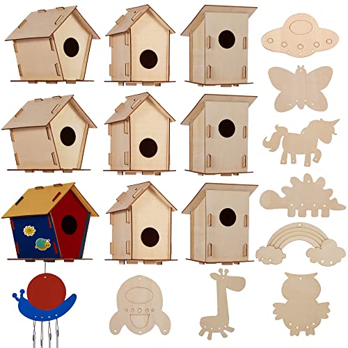 9 Wooden Birdhouses & 9 Wind Chimes Kits for Boys Girls