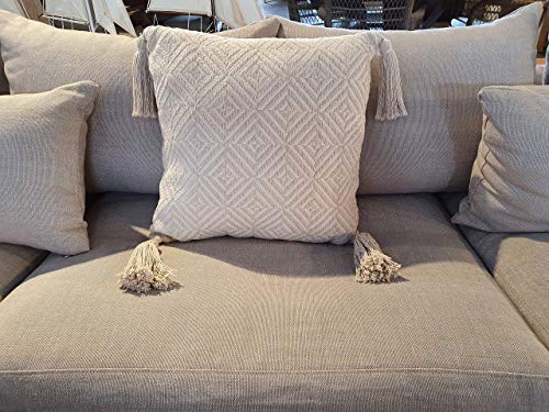 Fifth Village Set of 2 Hamptons Stripe Throw Pillow Cases  White Textured Cotton Fabric with YKK Zippers & Tassels-20x20 Large Accent Pillow Covers