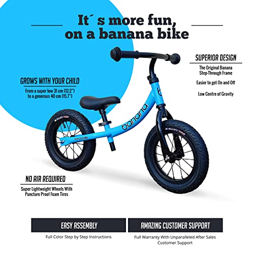 Banana GT Balance Bike Lightweight Toddler Bike Boys & Girls Ages 2 to 5 Blue