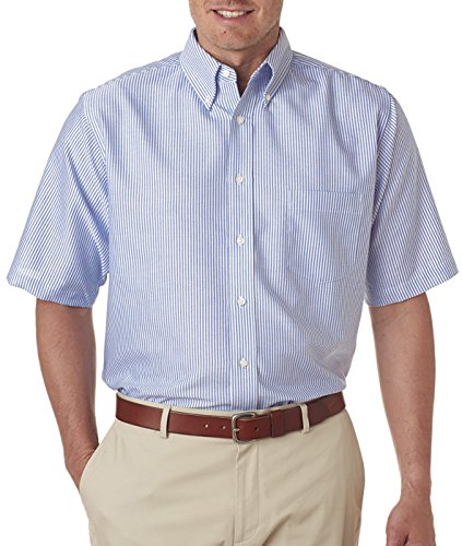 Ultraclub Men's Classic Wrinkle Resistant Short Sleeve Oxford Small Sky Blue