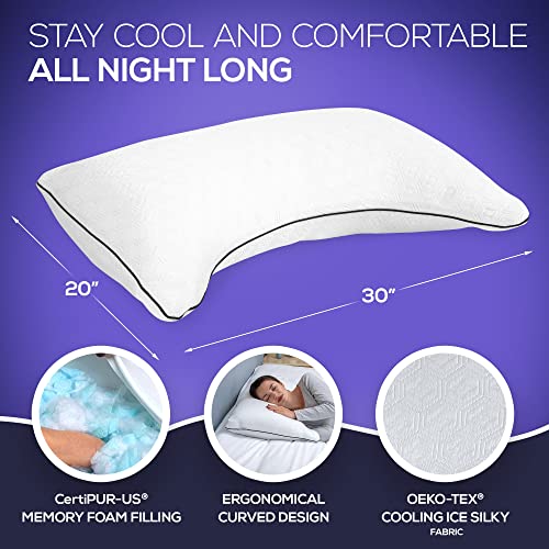 della Curved Side Sleeper Pillow - Ergonomic Design for Head & Neck Alignment - Adjustable w/Extra Memory Foam Filling - Ultimate Comfort, Shoulder Pain Relief & Cooling (Cooling Fabric)