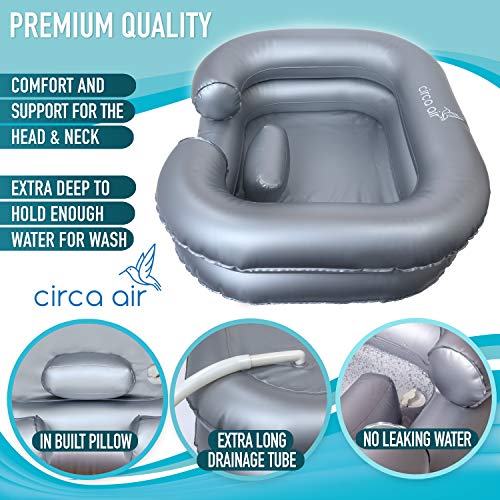 CIRCA AIR Inflatable Sink For Locs - Inflatable Hair Washing Basin For Locs. Portable Shampoo Bowl To Wash Hair In Bed For Elderly, Kids, Bedridden Too, Comfortable Loc Detox Tub with Pillow