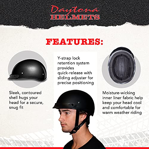 Daytona Helmets Half Skull Cap Motorcycle Helmet – DOT Approved [Dull Black] [L]