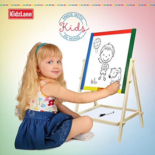 Kidzlane Art Easel for Kids | Wooden Toddler Easel | Double Sided Standing Chalkboard White