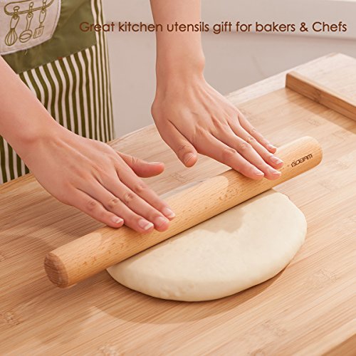 GOBAM Wood Rolling Pin, Small - Dough Roller for Pampered Chef, Pasta, Cookies, Pie, Pizza, Chapati, Fondant, Rolling Pins for Baking, Bread Making Tools and Supplies - 11 x 1.38 Inches