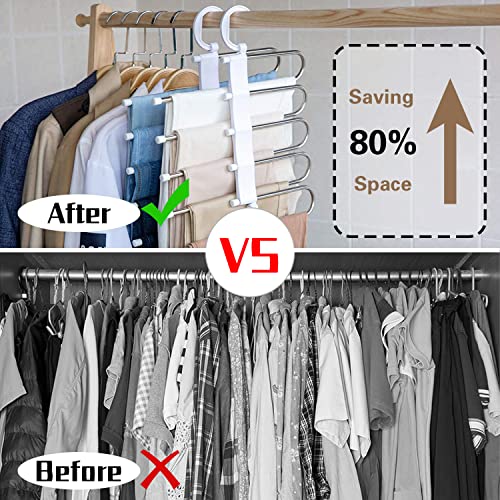 Hong Feng Pants Hangers Space Saving 2 Pack Multiple Layers Multifunctional Pants Rack Non-Slip Clothes Organizer for Trousers Scarves Slack (Grey)