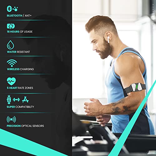 Vortec Armband Heart Rate Monitor | Bluetooth Heart Rate Monitor Armband | Rechargeable Ant+ Arm Heart Rate Monitor Compatible with Peloton, Strava, iFIT, NordicTrack