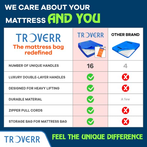 TROVERR Mattress Bags For Moving FULL SIZE -16 Handles - Mattress Storage Bags Full Size - Mattress Bag Cover For Moving Or Storage - Mattress Bag Full Size - Full Mattress Bags For Storage - Moving Mattress Bags Full - Mattress Moving Bag FULL SIZE