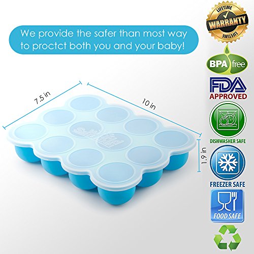 Samuelworld Baby Food Storage Container, 12x2.5oz - 12 Portions Freezer Silicone Tray with Lid Blue
